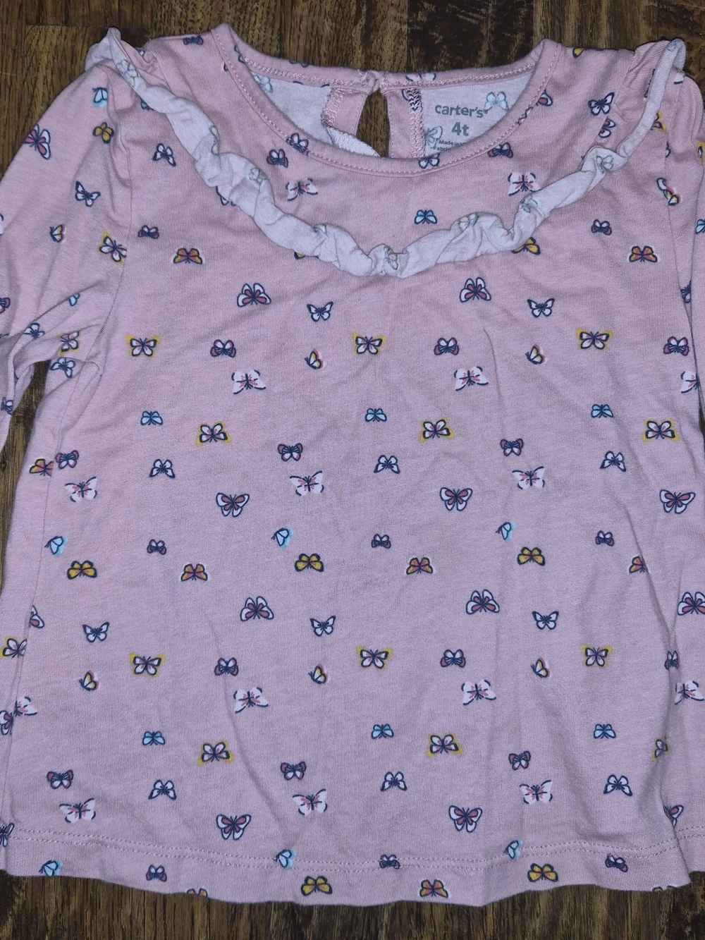 Girls Carter's Pink Butterfly Ruffle Neck Long Sleeve Top Navy Leggings 4T